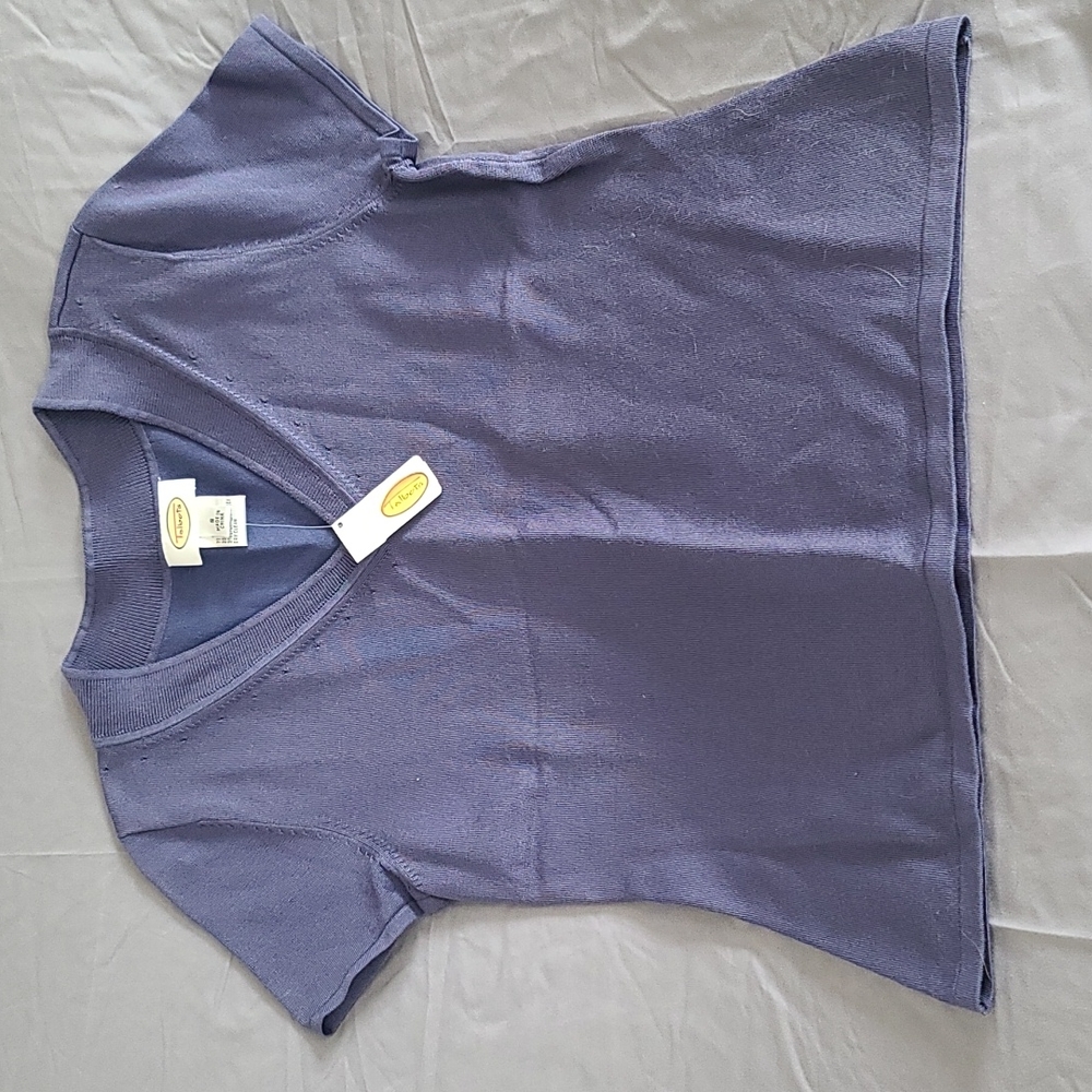 Talbots short sleeve Blue Silk Sweater V-neck sz Small NWT